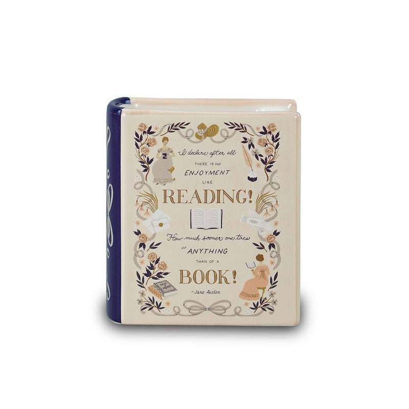 Petit vase en céramique crème en forme de livre Orgueil et Préjugés, 10 cm