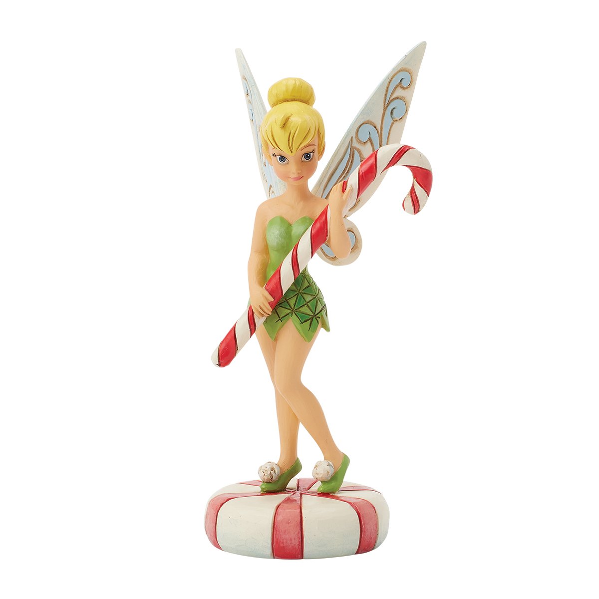 Figurine Disney Traditions Jim Shore Fée Clochette avec sucre d'orge rouge et blanc, socle confiserie