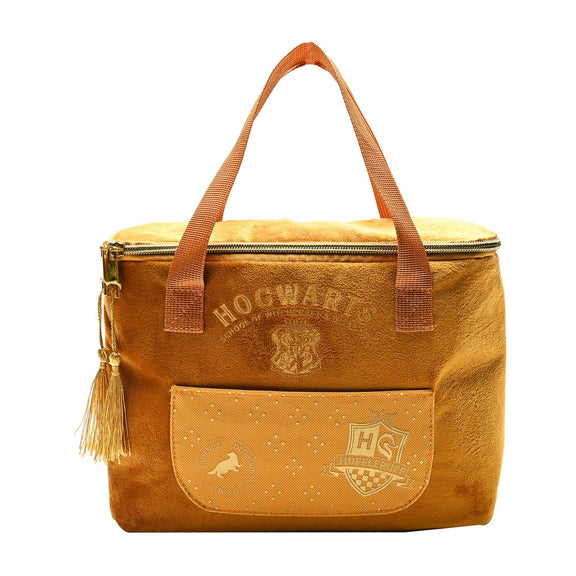 Sac à lunch isotherme Harry Potter Poufsouffle en velours jaune avec écusson de la maison texturé
