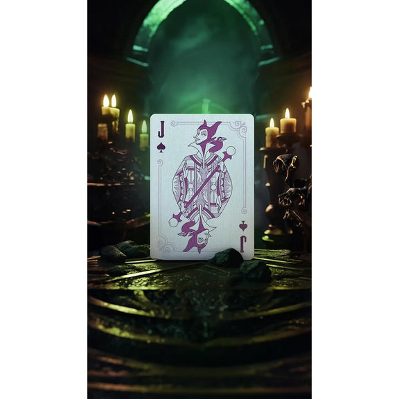 Jeu de cartes Bicycle Disney Villains, étui violet, vert et noir avec les méchants Disney