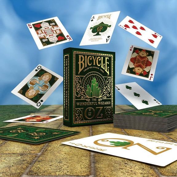 Jeu de cartes Bicycle Le Magicien d'Oz, étui vert Cité d'Émeraude aux détails dorés
