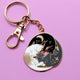 Porte-clés émail doré Glitter Punk 40 mm, trio de chats endormis soleil, lune et étoiles