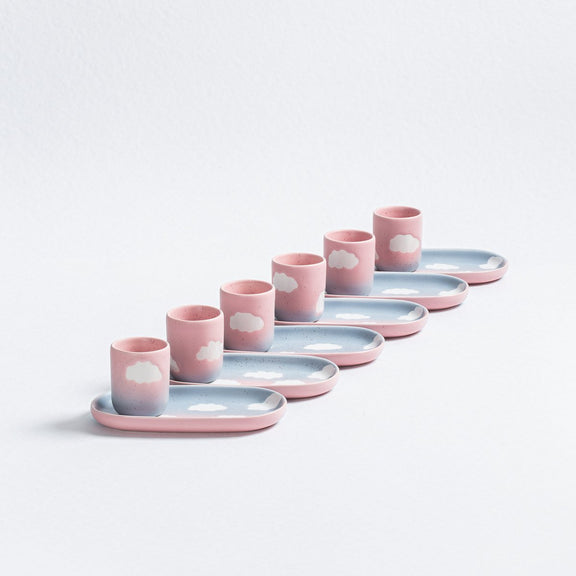 Tasse à expresso Eggbach Home Cloud Sunset, dégradé rose et bleu pastel avec nuages blancs