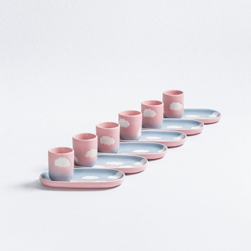 Tasse à expresso Eggbach Home Cloud Sunset, dégradé rose et bleu pastel avec nuages blancs