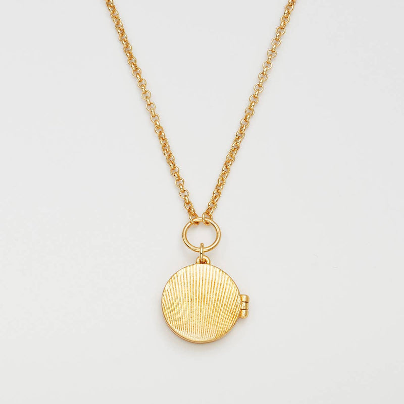 Collier médaillon Snake & Blossom Fable England, serpent émaillé et fleur, plaqué or 22 carats