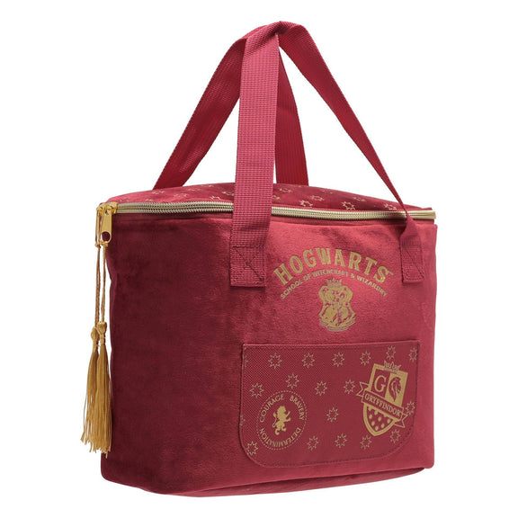 Sac à lunch isotherme Harry Potter Gryffondor en velours rouge avec blason et impressions dorées