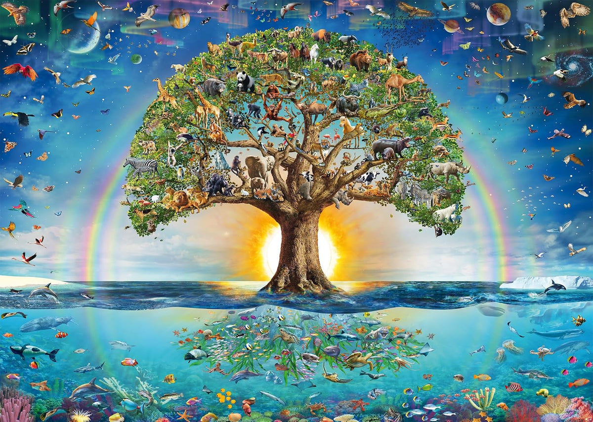 Puzzle Schmidt 1000 pièces L'Arbre de Vie coloré entouré d'animaux terrestres, marins et célestes