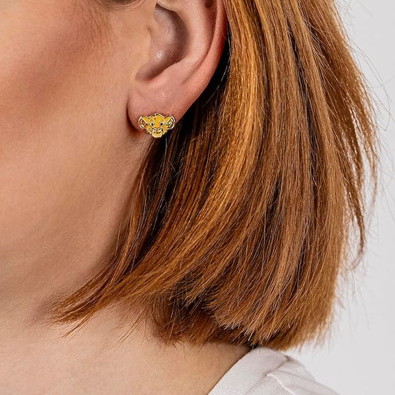 Boucles d'oreilles Disney Simba en plaqué or, visage du lionceau du Roi Lion, 9 mm