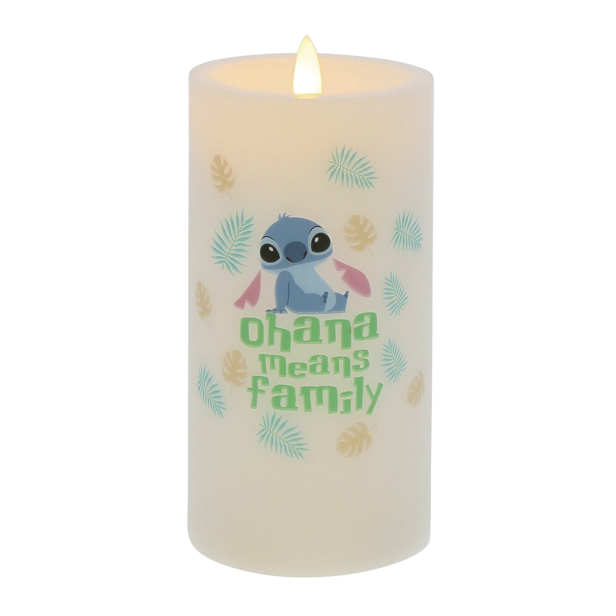 Bougie LED officielle Disney à l'effigie de Stitch avec décor tropical