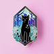 Pin's émail Glitter Punk Art Nouveau, chat noir dans la forêt sous un ciel étoilé pailleté