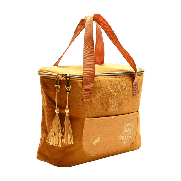 Sac à lunch isotherme Harry Potter Poufsouffle en velours jaune avec écusson de la maison texturé