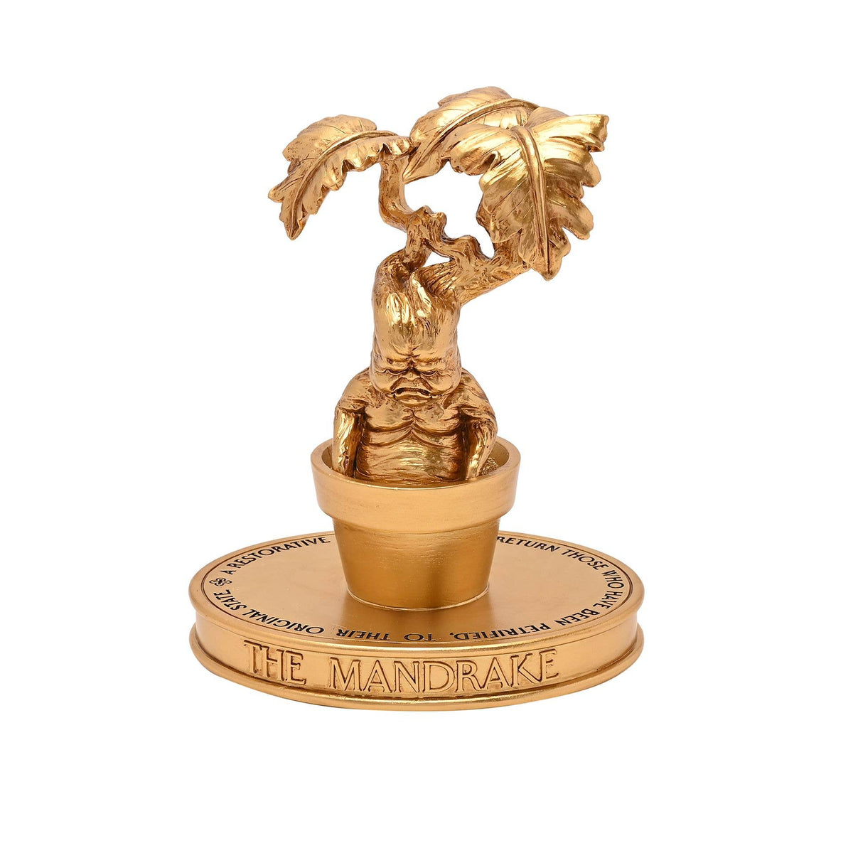Figurine Harry Potter de la mandragore dans son pot, finition dorée, collection Herbologie