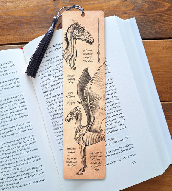 Marque-page créatures fantastiques n°2 recto verso à pompon gris, inspiré des anciens bestiaires