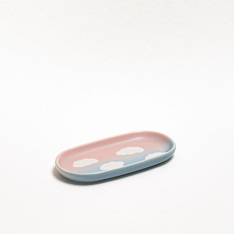 Mini plateau vide-poche céramique Eggbach Home Cloud Sunset, dégradé rose et bleu pastel nuageux