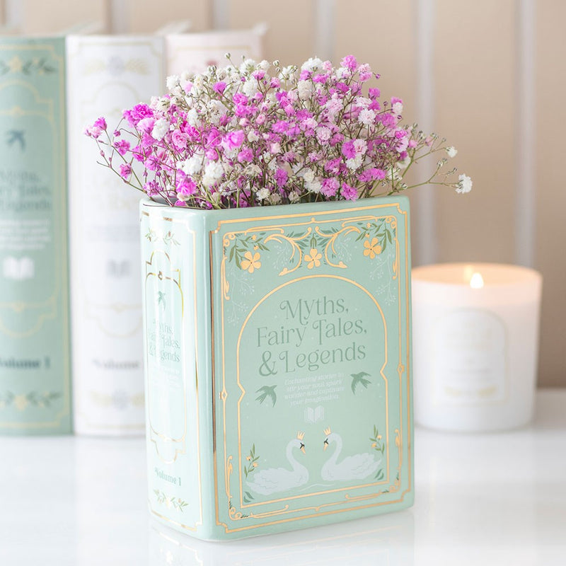 Vase en céramique en forme de livre vert pastel Myths, Fairy Tales & Legends, The Book Club
