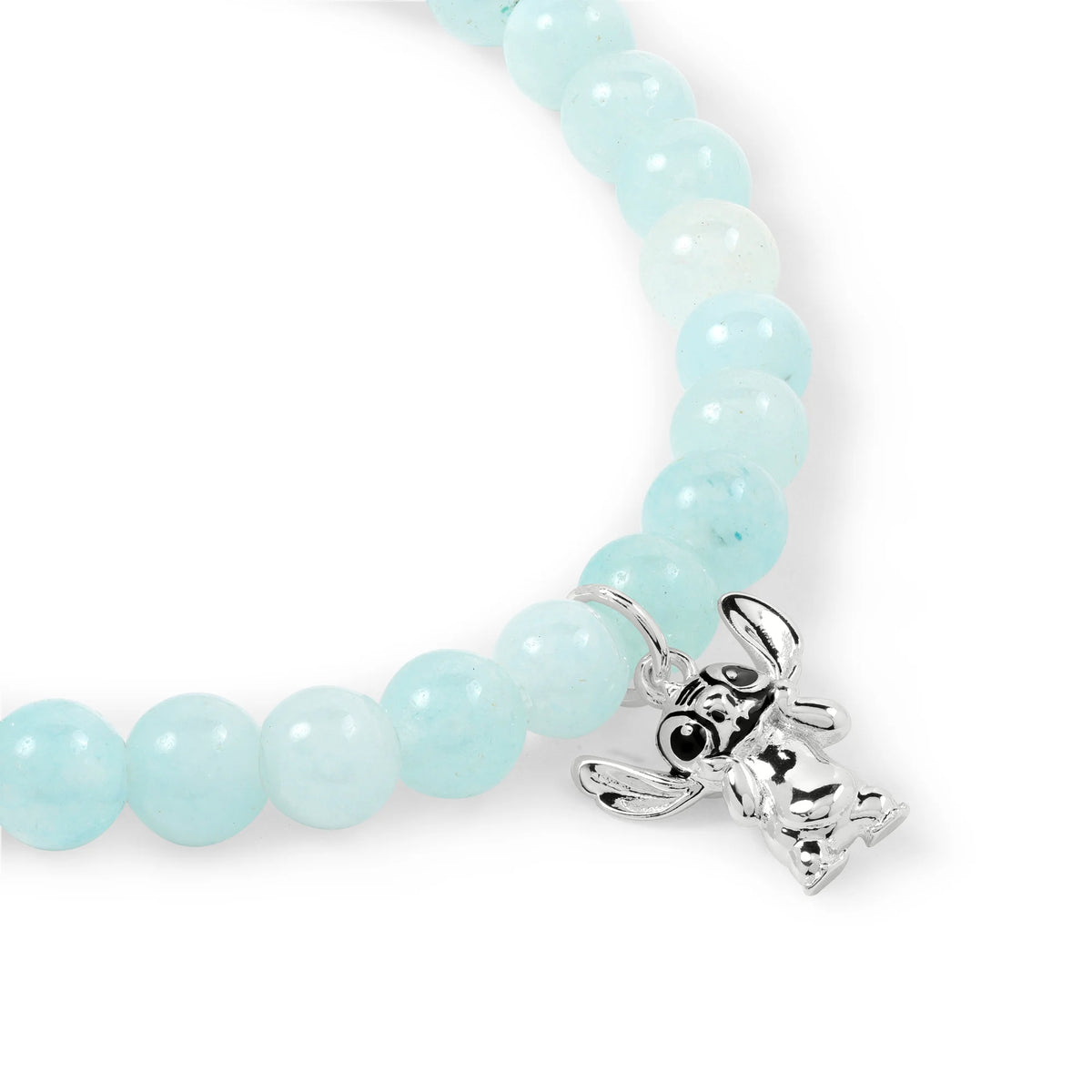 Bracelet élastique Disney en perles bleu clair brillantes avec breloque argentée à l'effigie de Stitch