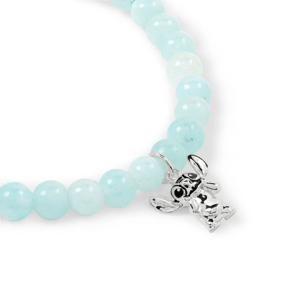 Bracelet élastique Disney en perles bleu clair brillantes avec breloque argentée à l'effigie de Stitch