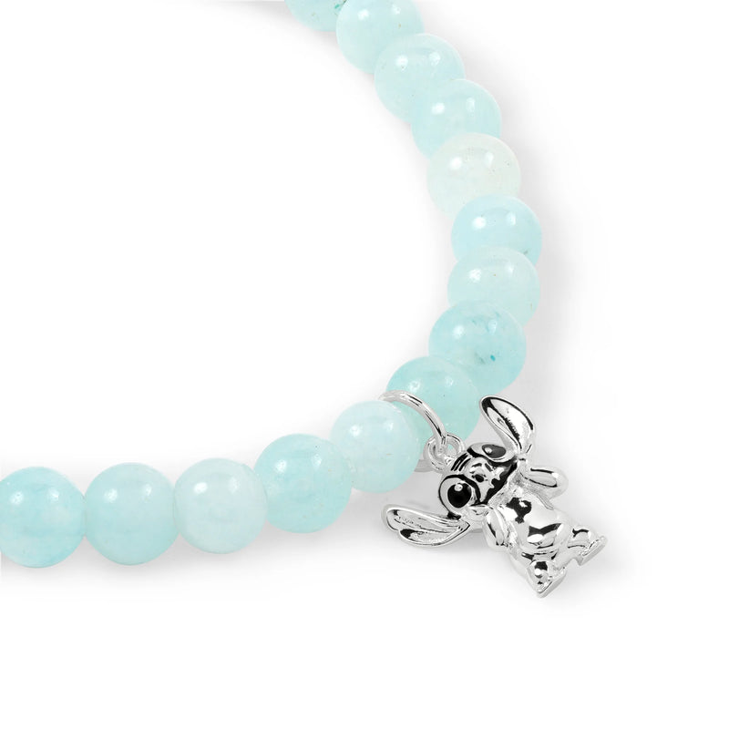 Bracelet élastique Disney en perles bleu clair brillantes avec breloque argentée à l'effigie de Stitch