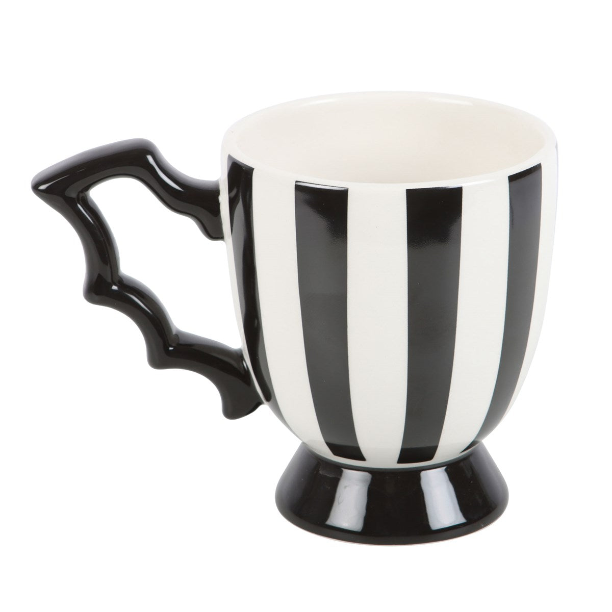 Tasse en céramique rayée noir et blanc avec anse en forme d'aile de chauve-souris, Halloween