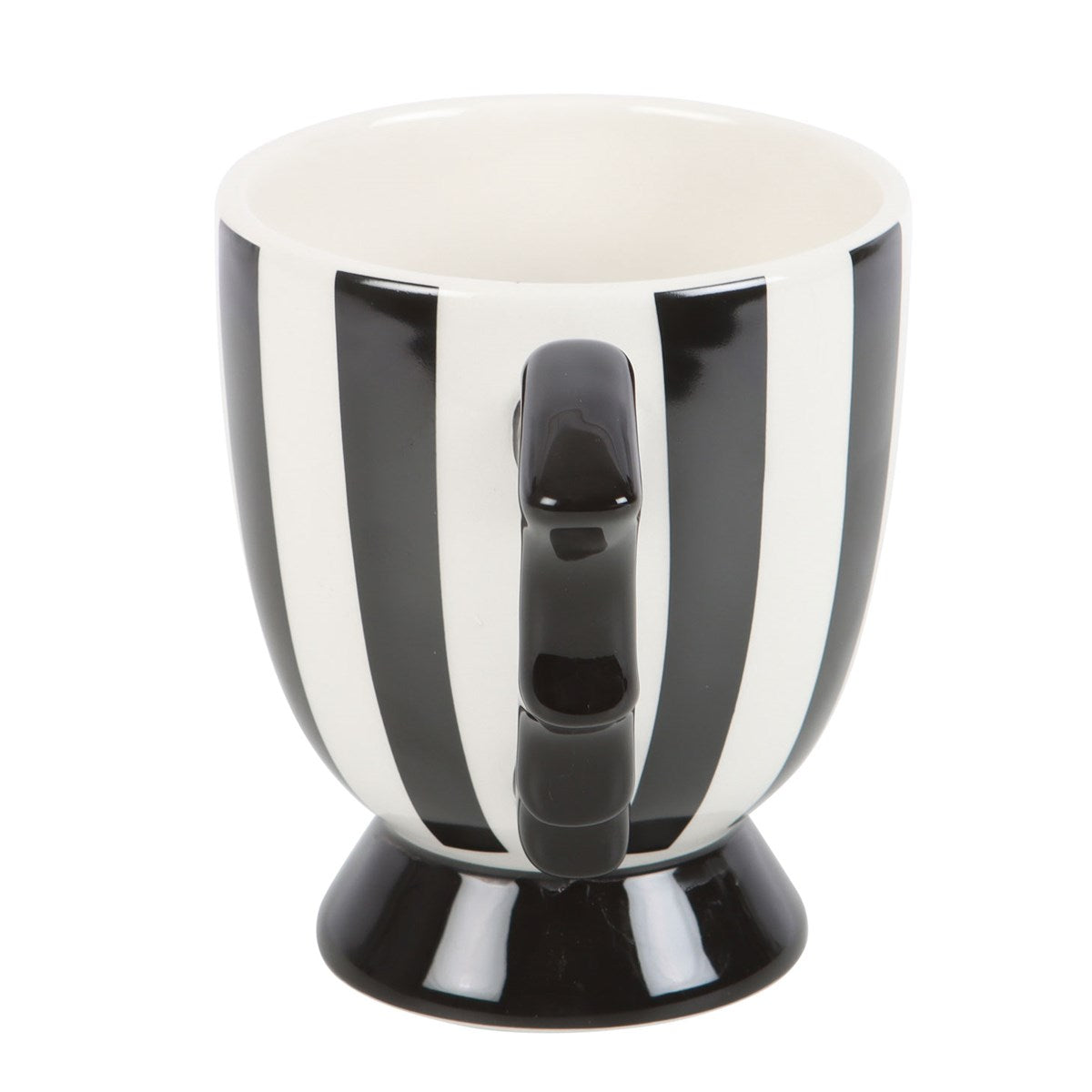 Tasse en céramique rayée noir et blanc avec anse en forme d'aile de chauve-souris, Halloween