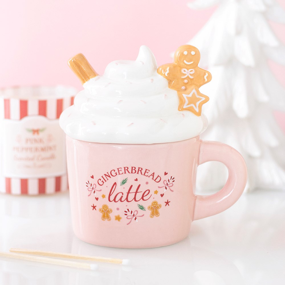 Brûle-parfum maison en céramique pain d'épices latte rose, pour fondants parfumés