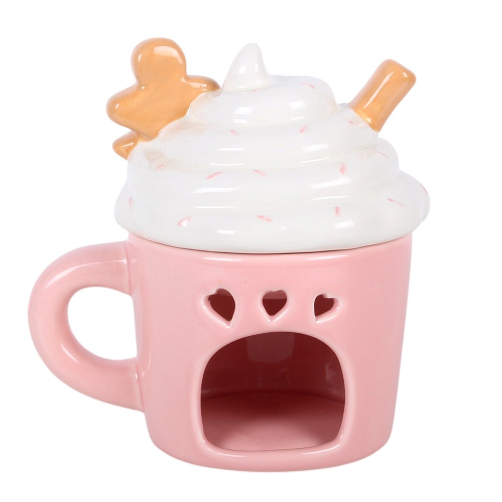 Brûle-parfum maison en céramique pain d'épices latte rose, pour fondants parfumés