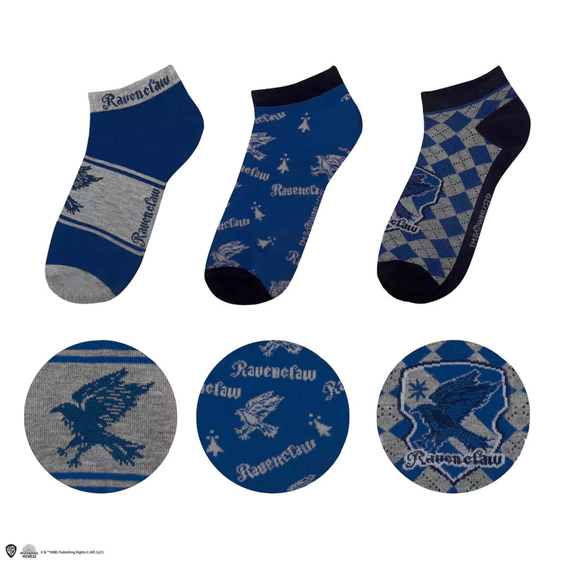 Lot de 3 paires de chaussettes Harry Potter Serdaigle bleu et gris avec aigle et écusson