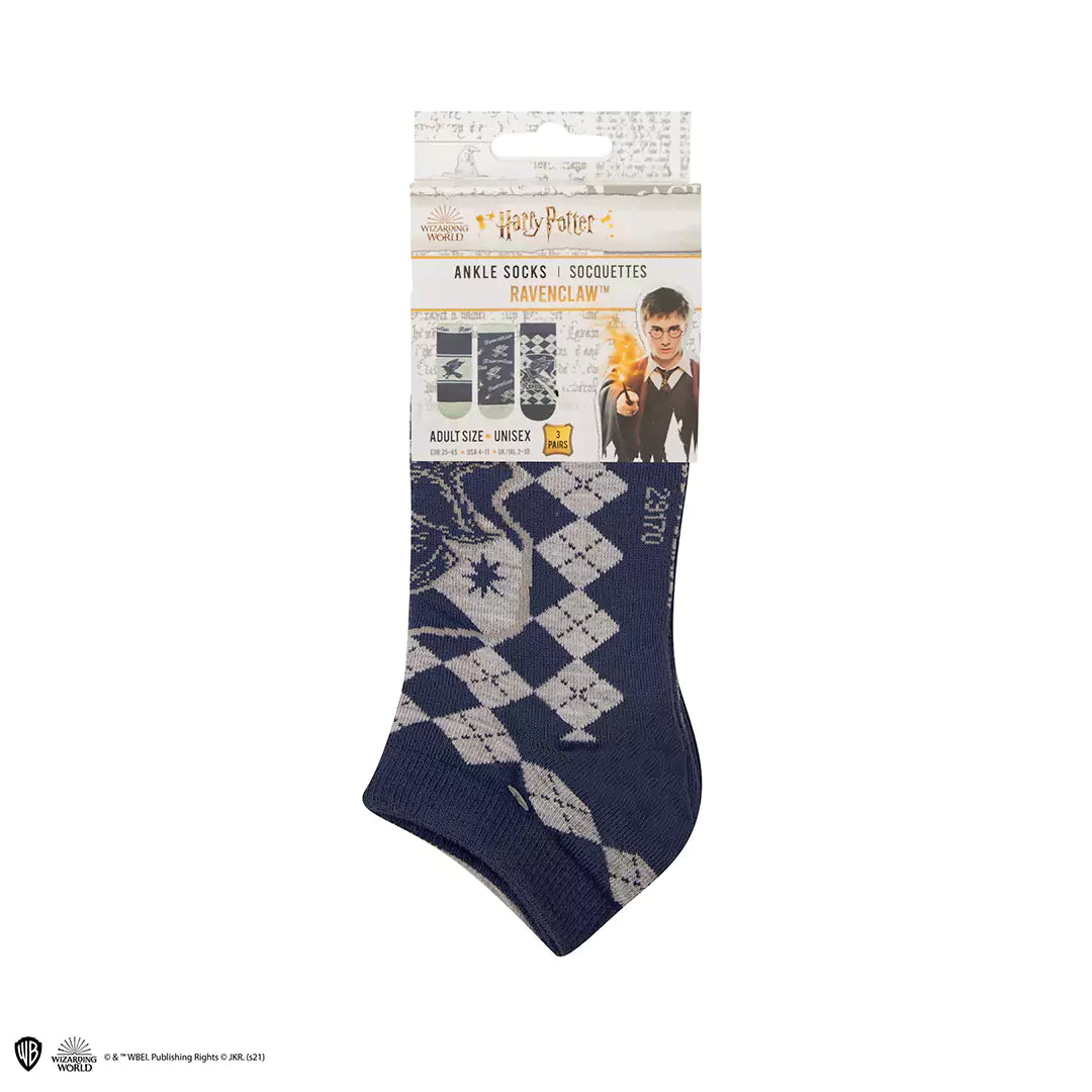 Lot de 3 paires de chaussettes Harry Potter Serdaigle bleu et gris avec aigle et écusson