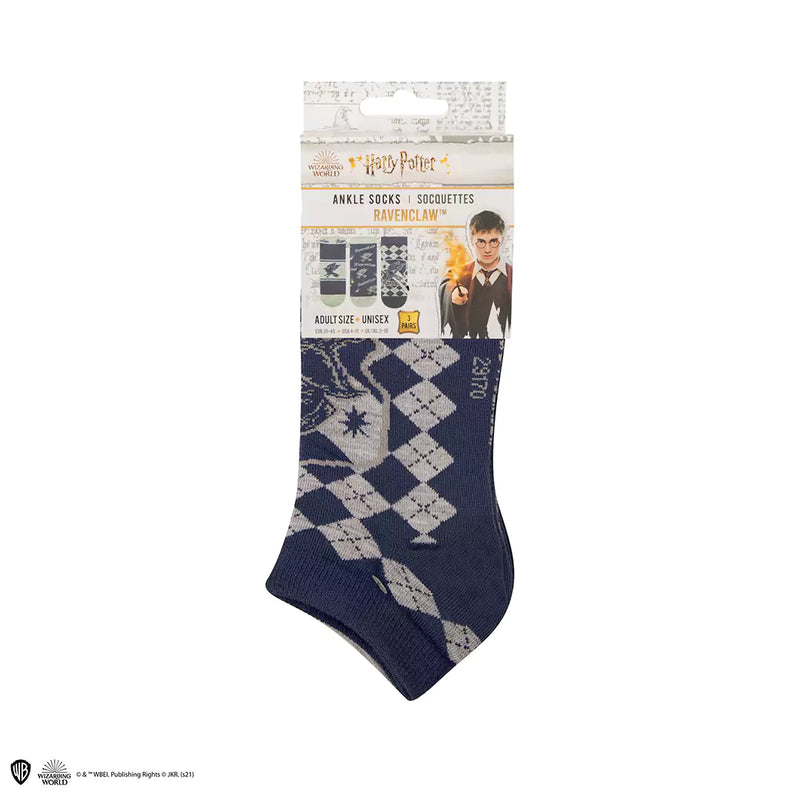 Lot de 3 paires de chaussettes Harry Potter Serdaigle bleu et gris avec aigle et écusson