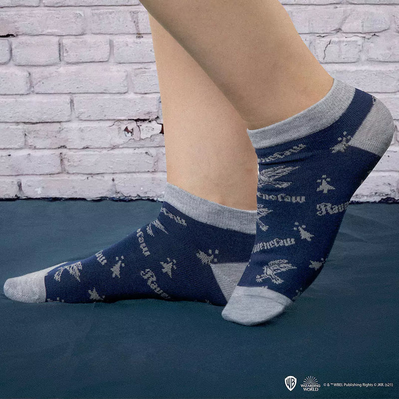 Lot de 3 paires de chaussettes Harry Potter Serdaigle bleu et gris avec aigle et écusson