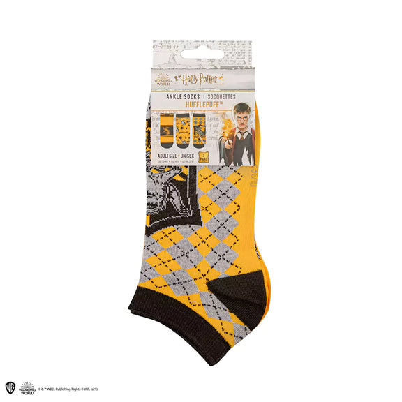 Lot de 3 paires de chaussettes Harry Potter Poufsouffle jaune et noir avec blaireau et écusson