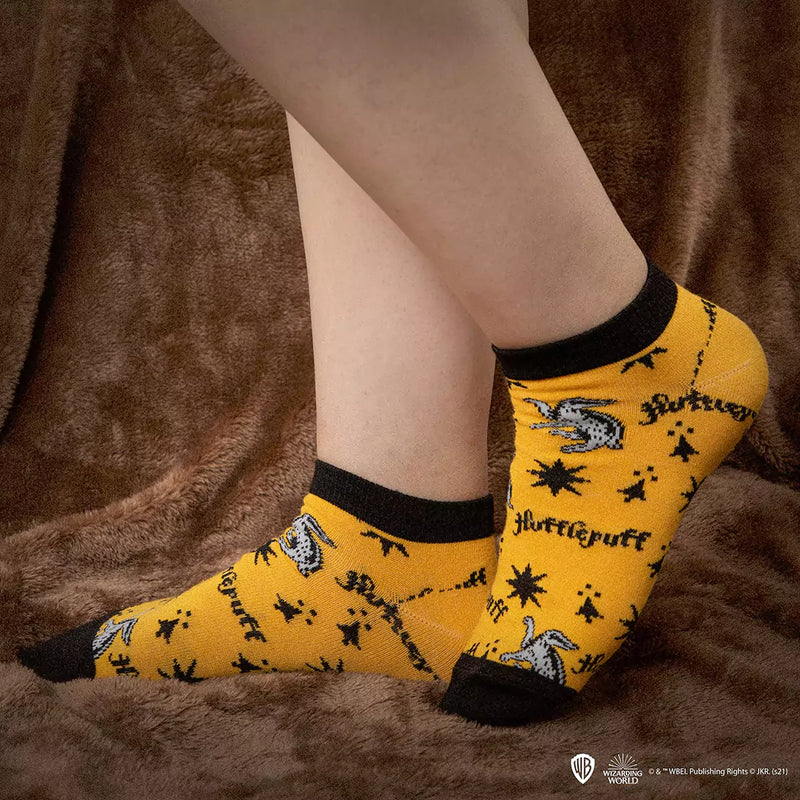 Lot de 3 paires de chaussettes Harry Potter Poufsouffle jaune et noir avec blaireau et écusson