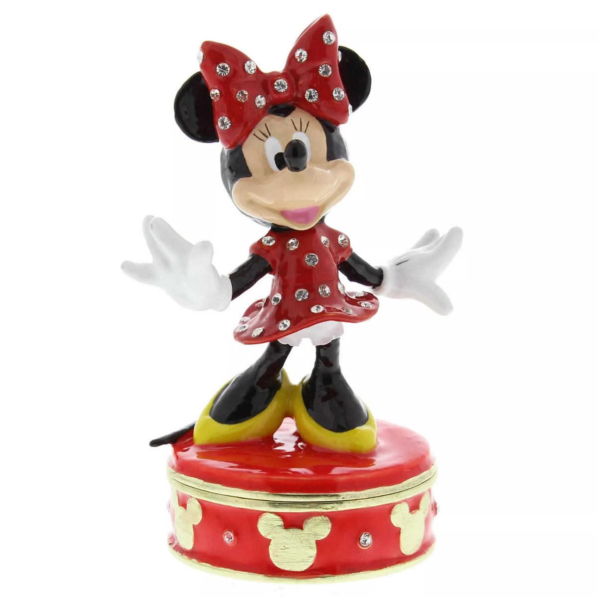 Boîte à bijoux Disney Minnie Mouse en métal émaillé avec cristaux et socle rouge