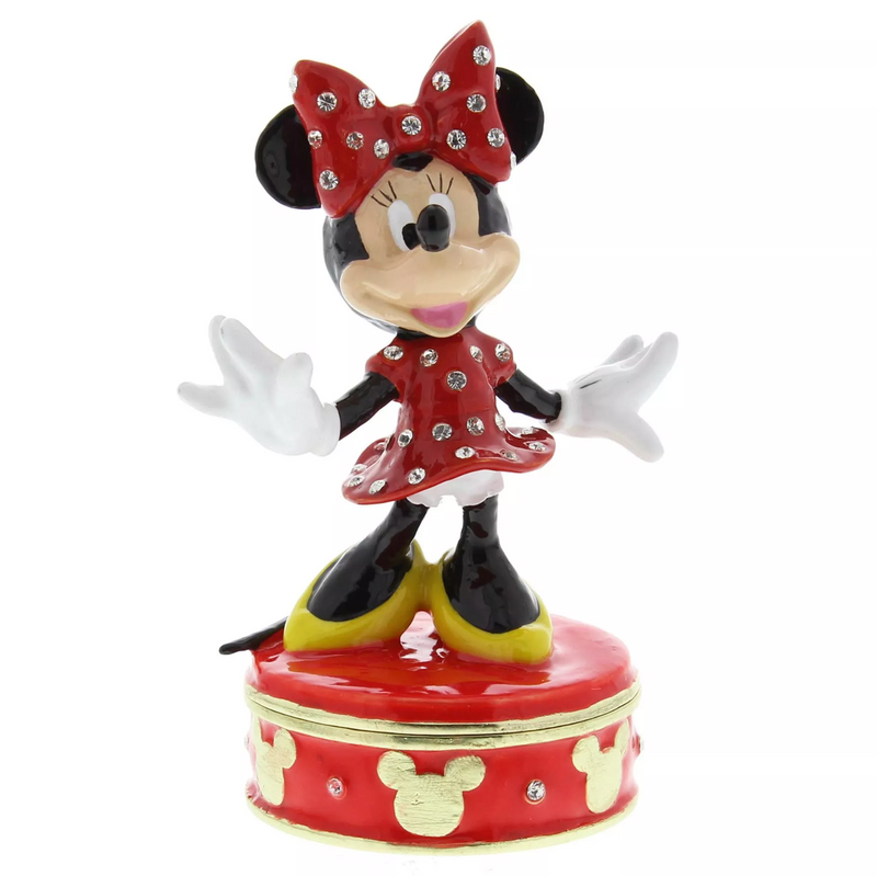 Boîte à bijoux Disney Minnie Mouse en métal émaillé avec cristaux et socle rouge