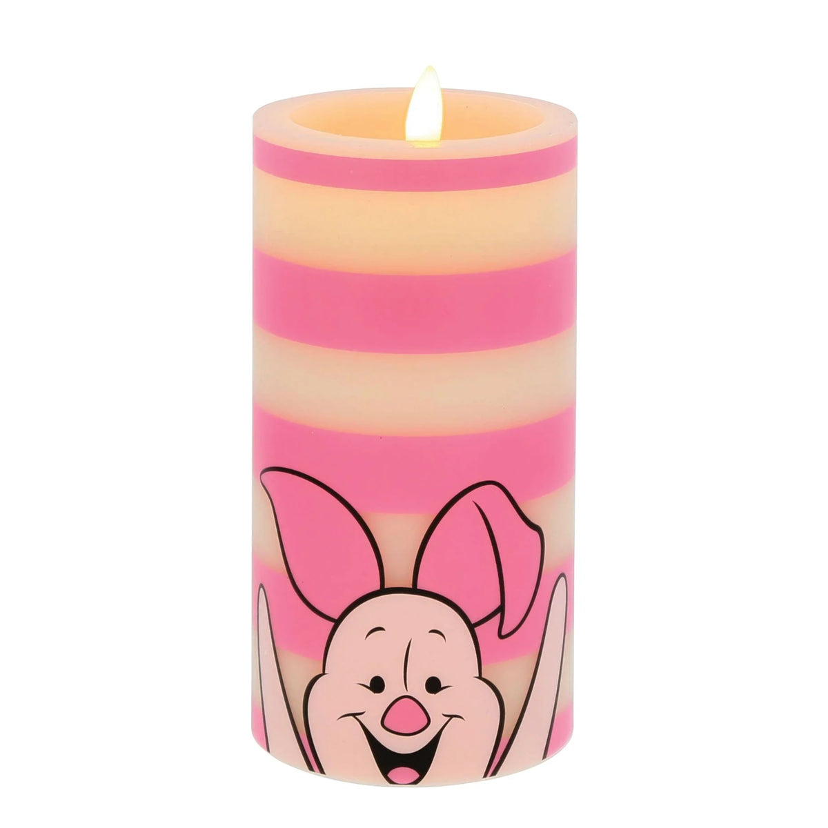 Bougie LED officielle Disney Porcinet, rayures roses et sourire attachant