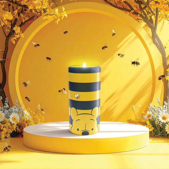 Bougie LED officielle Disney Winnie l'Ourson, rayures jaunes et noires et visage souriant