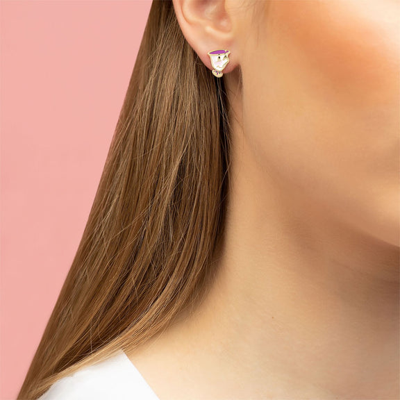 Boucles d'oreilles Disney Zip et Samovar en vermeil, tasse et théière de La Belle et la Bête