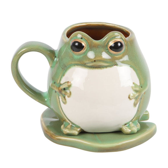 Tasse grenouille en céramique avec soucoupe nénuphar assortie