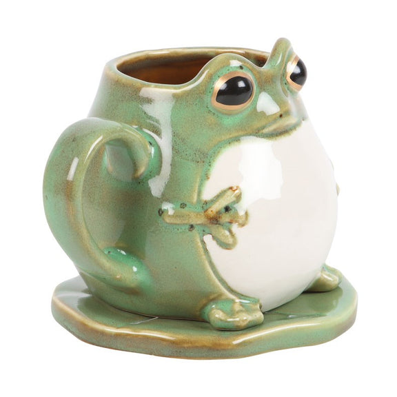 Tasse grenouille en céramique avec soucoupe nénuphar assortie