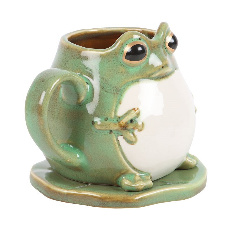 Tasse grenouille en céramique avec soucoupe nénuphar assortie