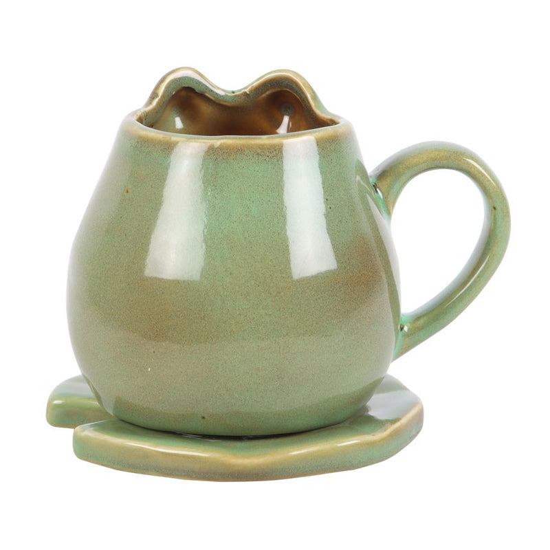 Tasse grenouille en céramique avec soucoupe nénuphar assortie