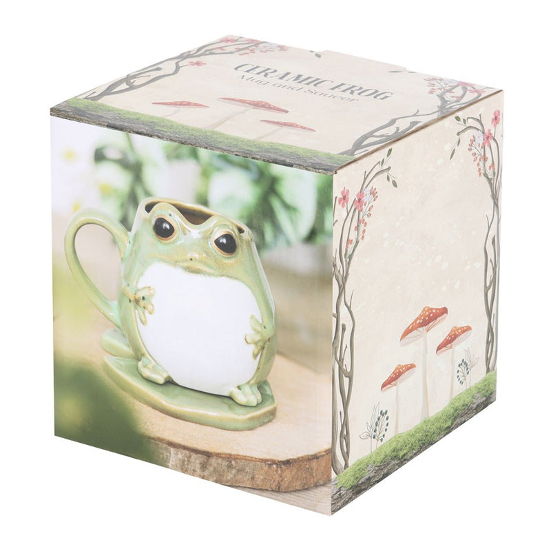 Tasse grenouille en céramique avec soucoupe nénuphar assortie