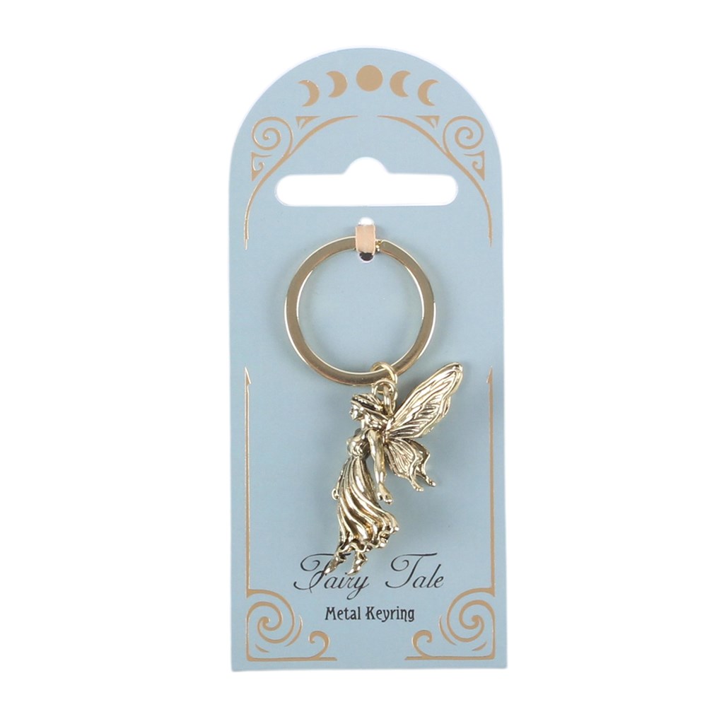 Porte-clés fée ailée Stardust Fairy en métal doré antique, style fairycore