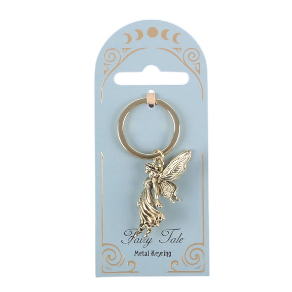 Porte-clés fée ailée Stardust Fairy en métal doré antique, style fairycore