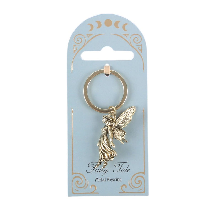 Porte-clés fée ailée Stardust Fairy en métal doré antique, style fairycore