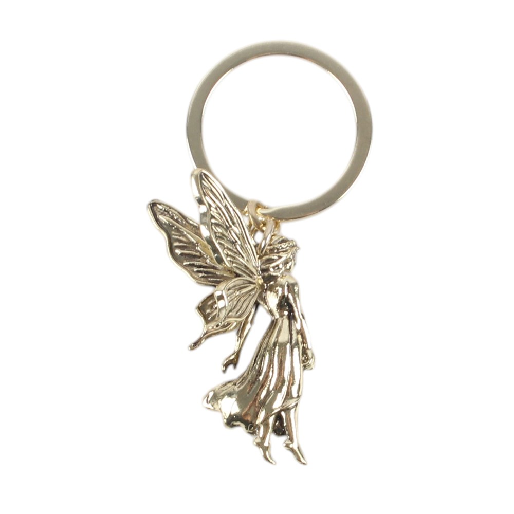 Porte-clés fée ailée Stardust Fairy en métal doré antique, style fairycore