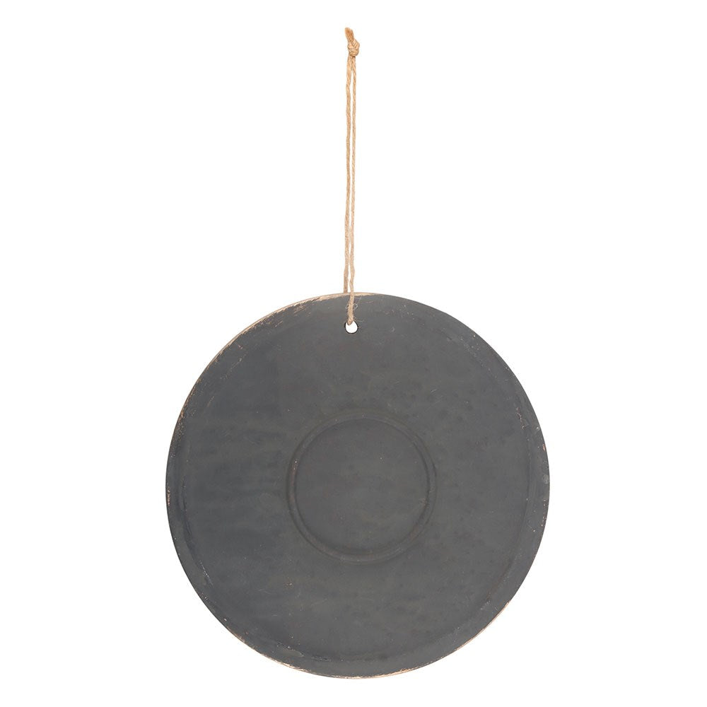 Plaque murale ronde Green Witch en terre cuite patinée 20 cm, motifs végétaux et lunaires