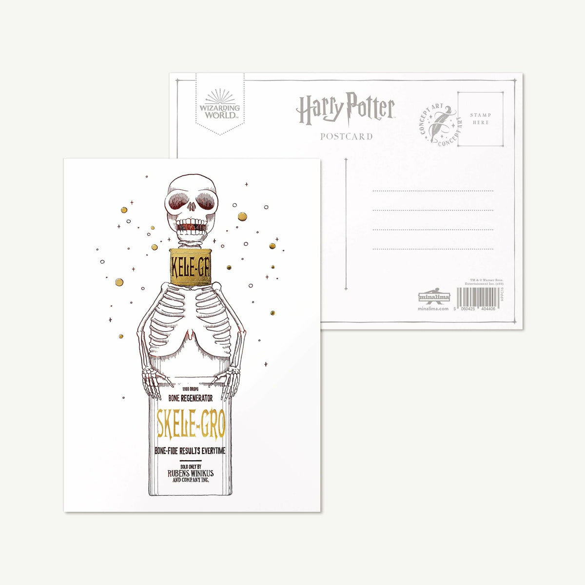 Carte postale MinaLima Harry Potter illustrant le flacon de potion Skele-Gro