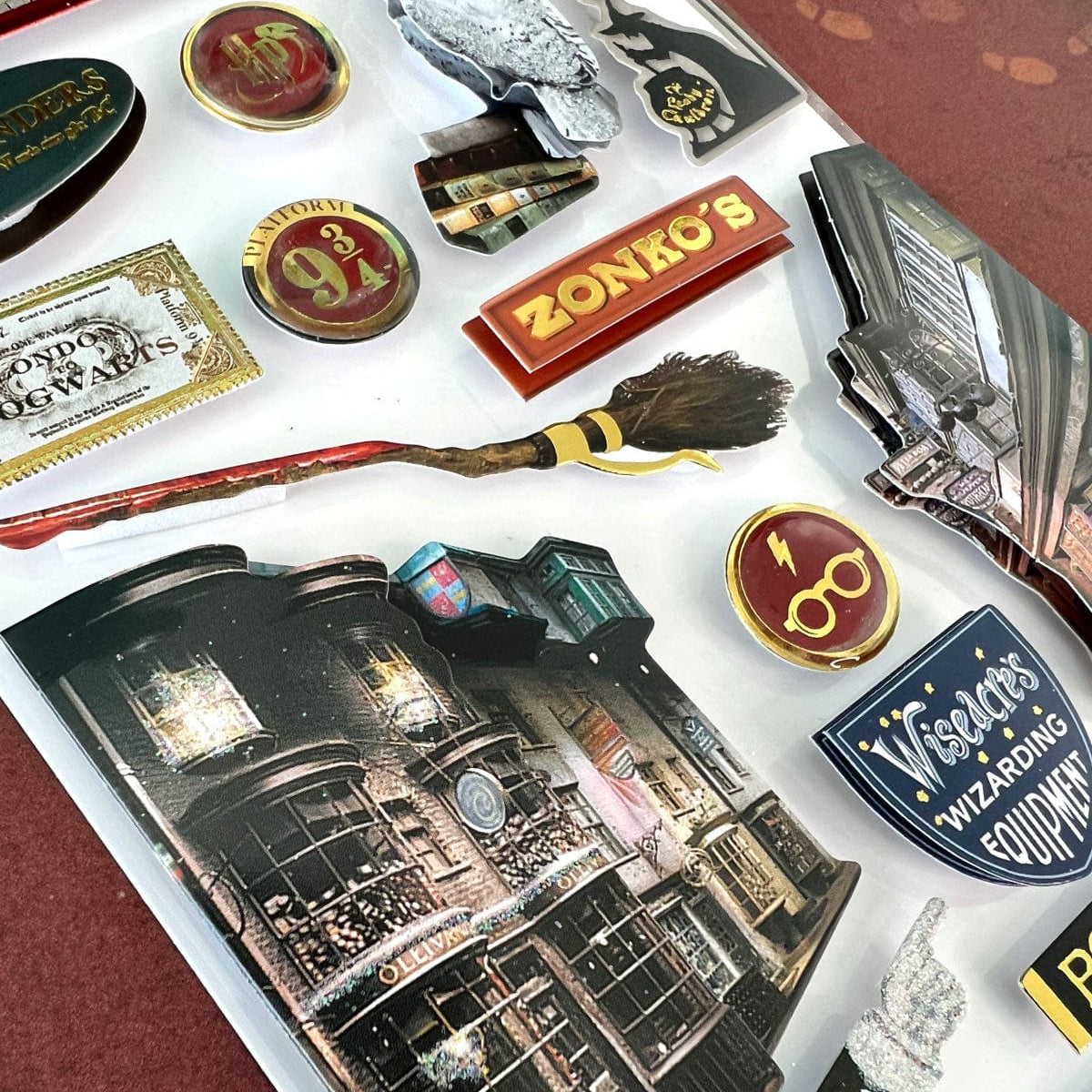 Set de 15 stickers 3D Harry Potter Chemin de Traverse, enseignes Ollivanders et Zonko's