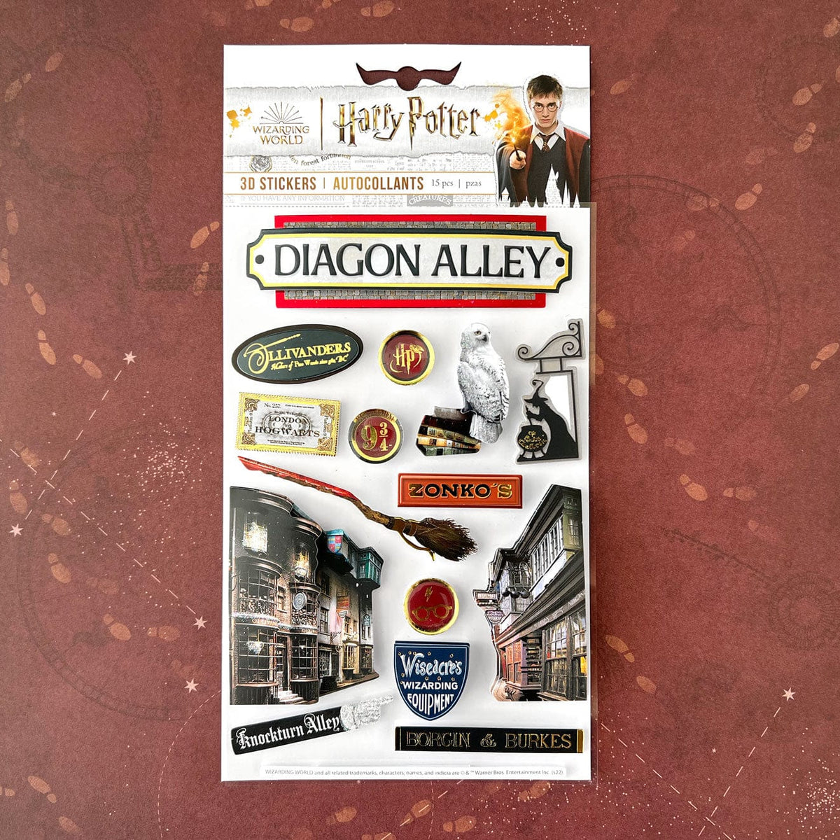 Set de 15 stickers 3D Harry Potter Chemin de Traverse, enseignes Ollivanders et Zonko's